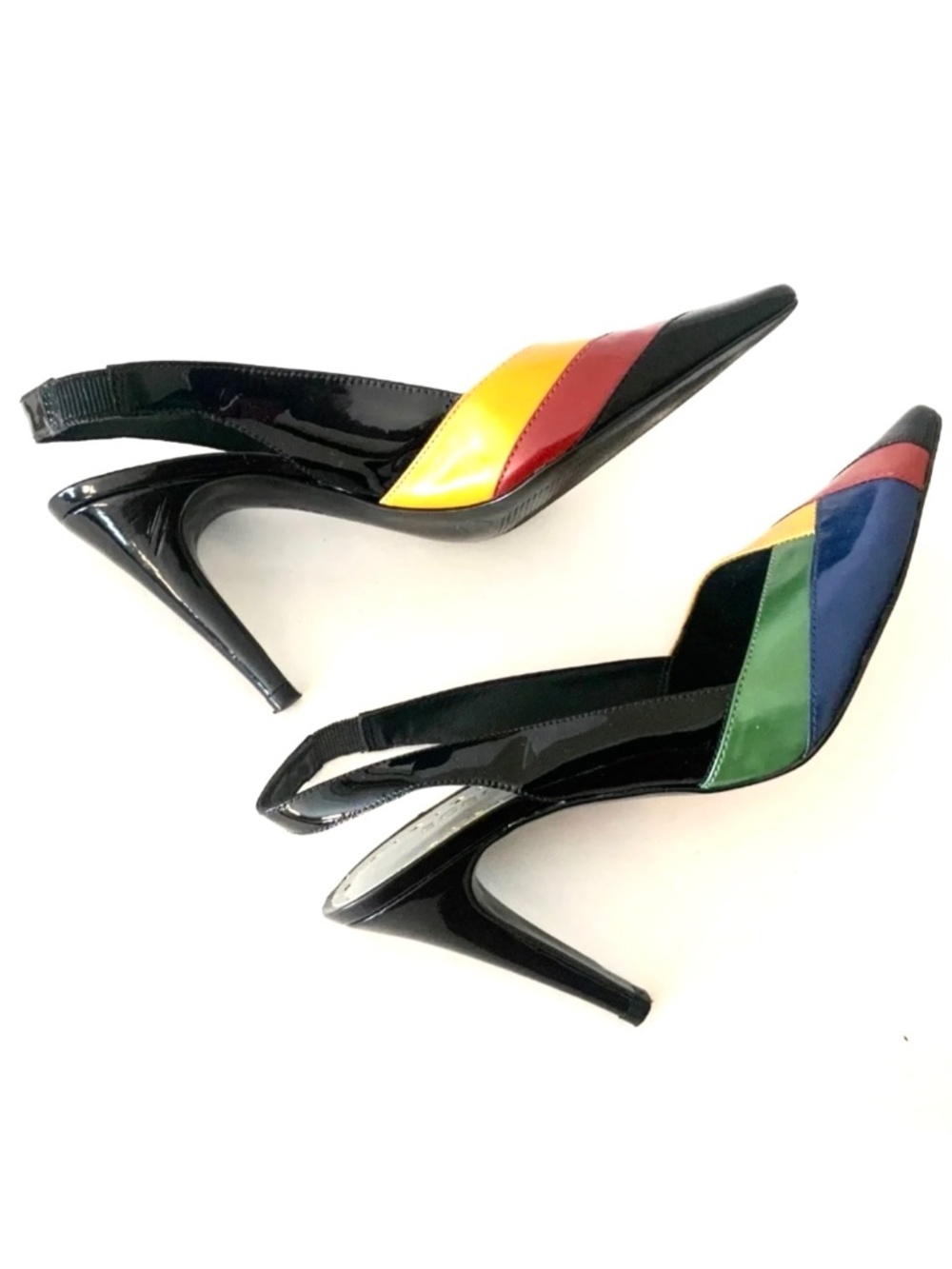 BCBGirls Black Patent Slingback Stiletto Heel Pointed Toe Multicolor Pumps 7.5